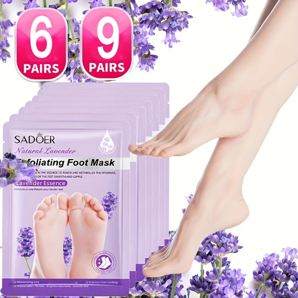 Lavender Foot Mask Socks Deep Hydrating Moisturizing Foot Care Treatment – Soft Smooth Skin, Portable Home Travel Spa, Value Pack 6 Pairs or 9 Pairs - product image