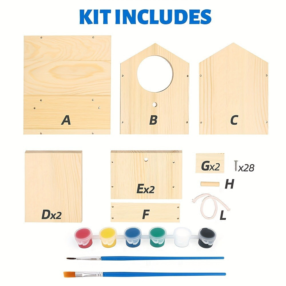 DIY Build & Paint Bird House Arts Crafts STEM Activity with Paint & Brushes, Birthday Christmas Gift Boys Girls Ages 4-12 – Wooden Birdhouse Building Kit for Kids
