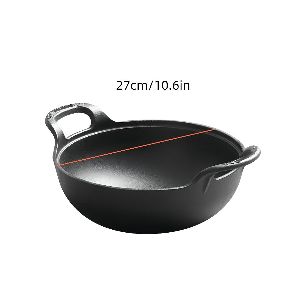 Cast Iron Wok Skillet Non-Stick Deep Stir Fry Pan with Dual Handles - Heavy Duty Uncoated Traditional Cooking Pot Multi-Size 9.84 10.62 11.81 12.59 Inch for Home Outdoor Grilling B - product image 5