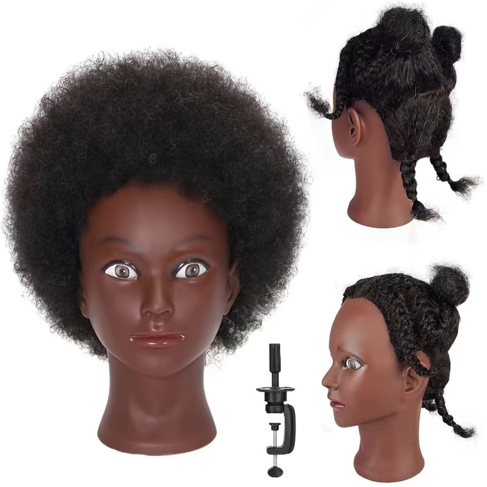 Mannequin Head Human Hair Afro Curly with Clamp Cosmetology Practice Training Head for Hairdresser Braiding Styling Cutting 4 Styles Natural Black - product image 2
