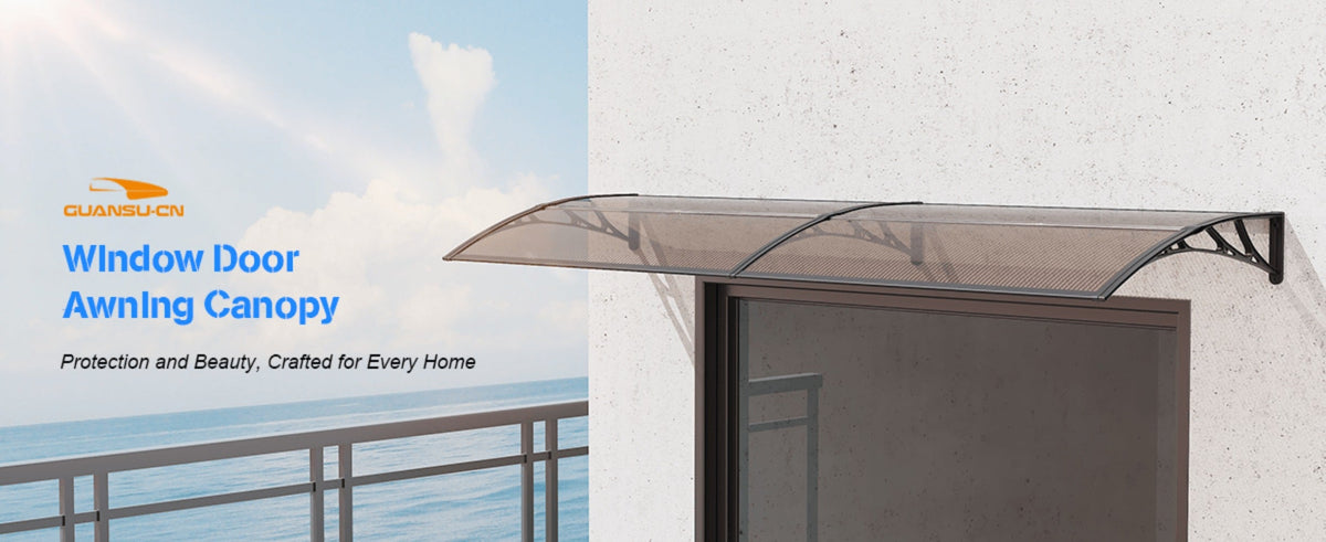 Polycarbonate Window Awning Door Canopy - UV Rain Snow Sun Protection Overhang for Doorways, Patio & Windows, Multiple Sizes, Black/Gray Bracket with Blue/Clear/Brown Board - product image 23