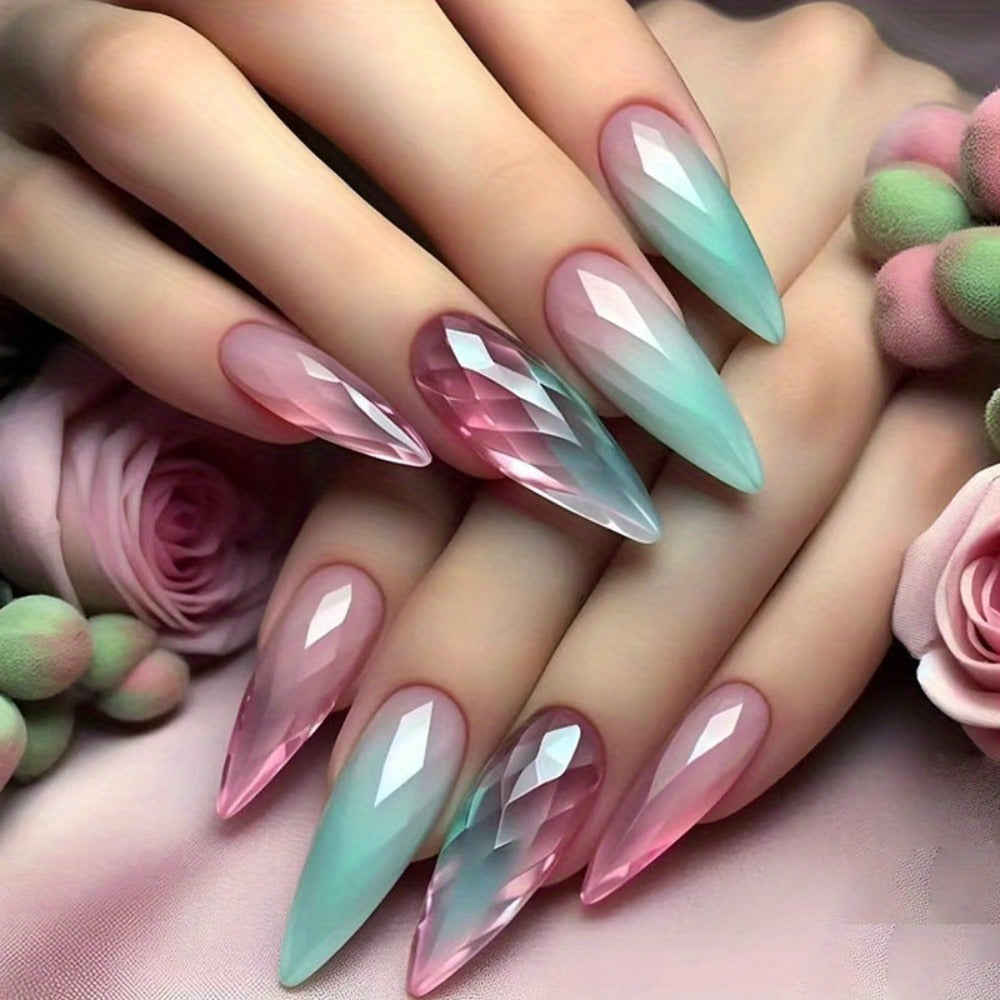 Holographic Nails 120 Pieces 5 Packs Medium Almond Press On Nails Gradient Iridescent – Mixed Color Orange Tones Full Cover Fake Nails Kit with Jelly Glue & Nail File for Women Gir - product image 15
