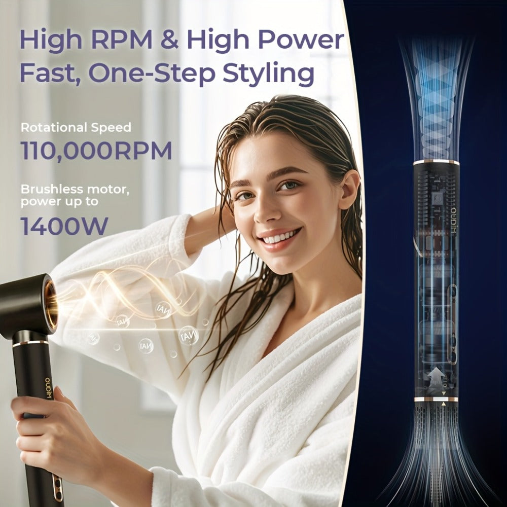 Hot Air Brush 6-in-1 Negative Ion Hair Dryer Brush & Styler 110000 RPM High-Speed Blow Dryer with Curling Iron Straightener Auto-Winding Curler Foldable Handle Storage Bag - product image 16