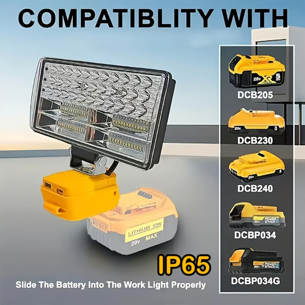 LED Work Light Compatible with DeWalt 20V Battery - 18W/84W Adjustable Floodlight, 4/8 Inch Portable Jobsite Light with USB & Type-C Ports, Angle Adjustable for Camping Automotive  - product image