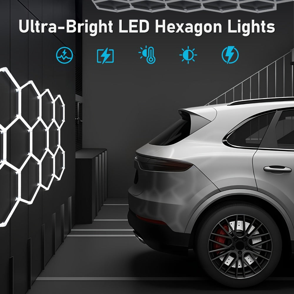 LED Hexagonal Garage Light 6500K – Super Bright Daylight White Shop Light 42W–620W for Auto Detailing, Warehouse, Workshop, Basement & Gym (1 to 32 Grids, Hex Frame Available) - product image 2