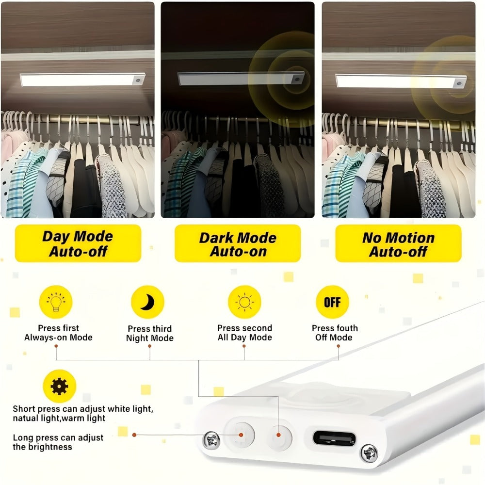 Motion Sensor Under Cabinet Lights 2 Pack | Wireless USB Rechargeable Dimmable 3 Color Temperatures Stick-On Magnetic LED Light for Kitchen Cabinet Wardrobe Stairs Cupboard - product image 6