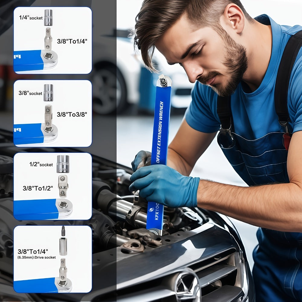 Ratchet Wrench Set 2-in-1 Multi-Function Offset Extension | 1/2" 1/4" 3/8" Square Head Adapters | 180° Swivel High Torque Non-Slip Handle | Durable Metal Automotive Repair Hand Too - product image 4