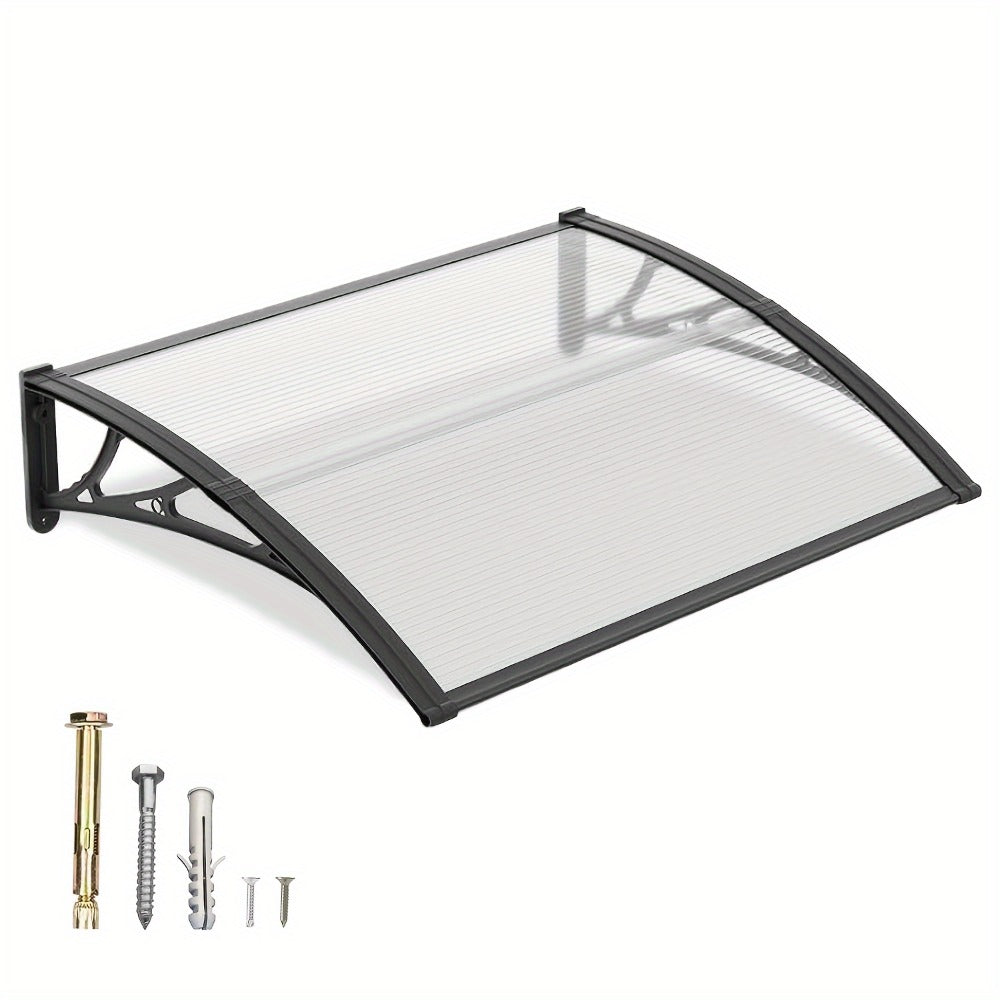 Polycarbonate Window Awning Door Canopy - UV Rain Snow Sun Protection Overhang for Doorways, Patio & Windows, Multiple Sizes, Black/Gray Bracket with Blue/Clear/Brown Board - product image 22