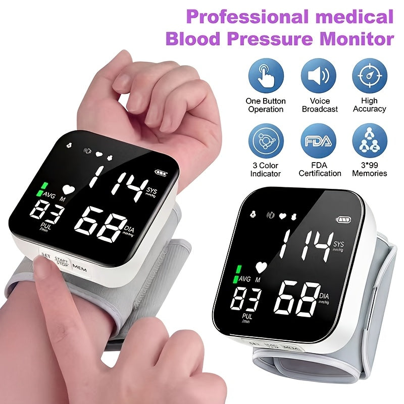 Automatic Wrist Blood Pressure Monitor with Large LCD Screen - Digital Blood Pressure Cuff with Hypertension Detector, Heart Rate & Pulse Meter