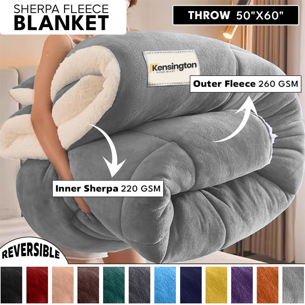480GSM Sherpa Fleece Blanket – Double-Sided Heavy Warm Throw for Couch, Bed & Travel, Reversible All Season, 13 Colors, 3 Sizes - product image 38