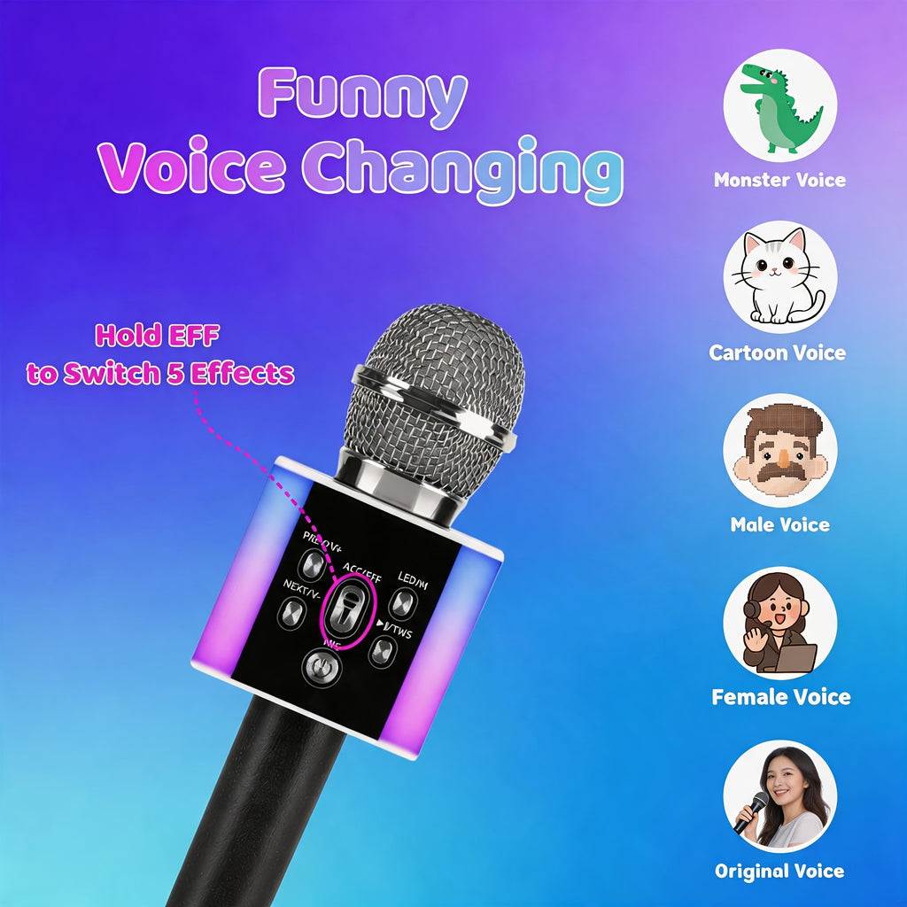 Wireless Karaoke Microphone Speaker with LED Lights and Fun Voice Changer - Portable Singing Mic, Perfect for Holiday Parties, Christmas Family Gatherings, New - product image 14