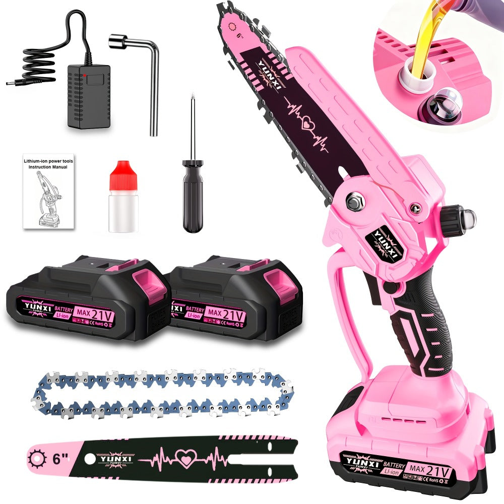 Mini Chainsaw 6 Inch 21V Cordless Battery Powered | Handheld Electric Chain Saw for Tree Branch Trimming Wood Cutting | Lightweight Portable Pruning Saw Pink - product image 9