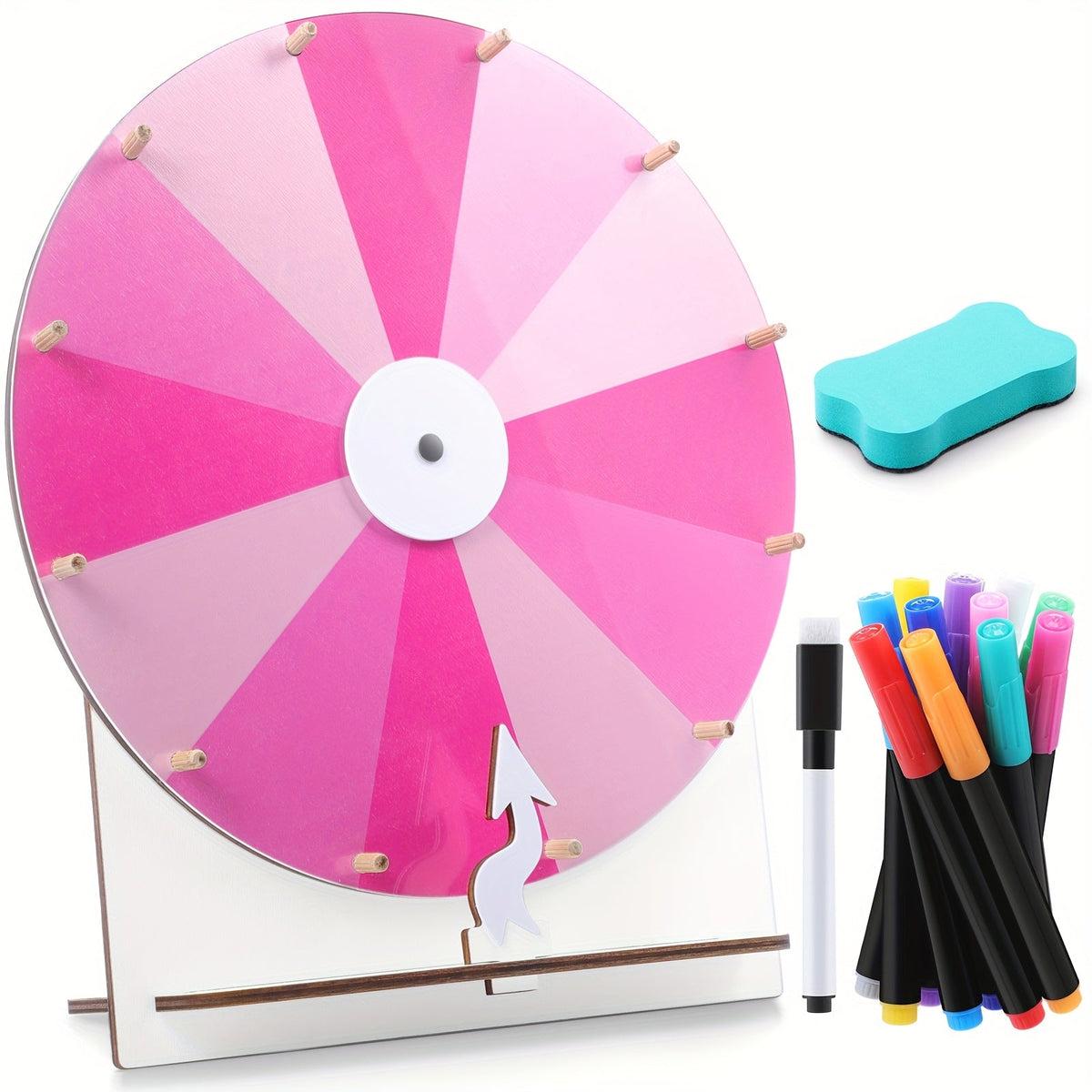Spinning Prize Wheel 11.4 Inch Erasable Raffle Spin Wheel with Stand Tabletop Roulette Spinner for Wedding Party Family Game Night Classroom Pink for Parties - product image