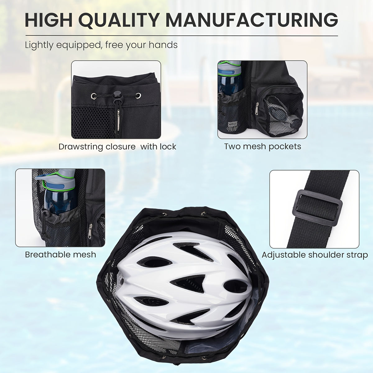Quick-Dry Sports Backpack with Wet Pocket for Swimming, Gym & Beach, Lightweight Travel Bag for Women & Men, Adjustable Drawstring, 8 Colors – Mesh Drawstring Swim Bag