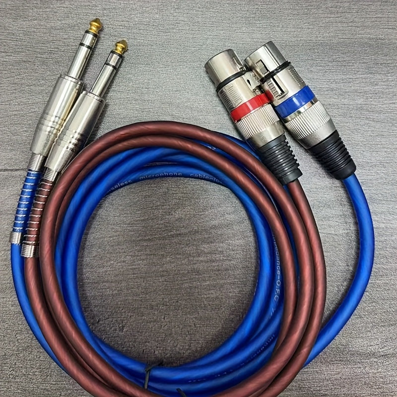 2-Pack High-Quality Blue-Brown 6.5mm to XLR Female Cable | Available in 3 Feet (1 Meter) and 10 Feet (3 Meters), Tinned Copper Core, Suitable for Microphone Mixers, Recording Studios, Stage Lighting