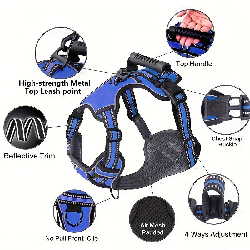 Dog Harness and Leash Set No-Pull Reflective Adjustable Oxford Vest with 2 Leash Clips Hassle-free Control Handle for Small Medium Large Dogs XS-XL 5 Colors - product image 6