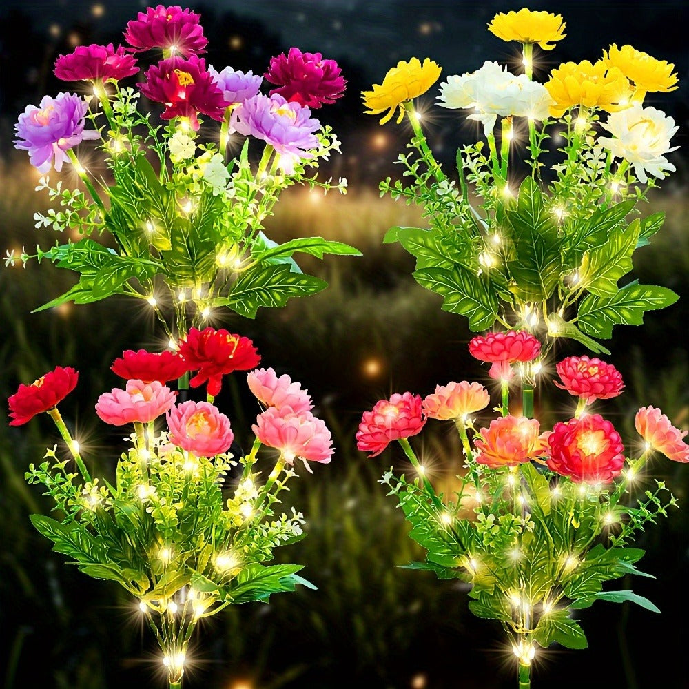 Solar Garden Lights Outdoor Waterproof – 5pcs Simulated Snow Lotus Flower LED Stake Lights for Lawn, Garden, Pathway, Courtyard, Patio Decor, Warm White Glow, Holiday Gift - product image