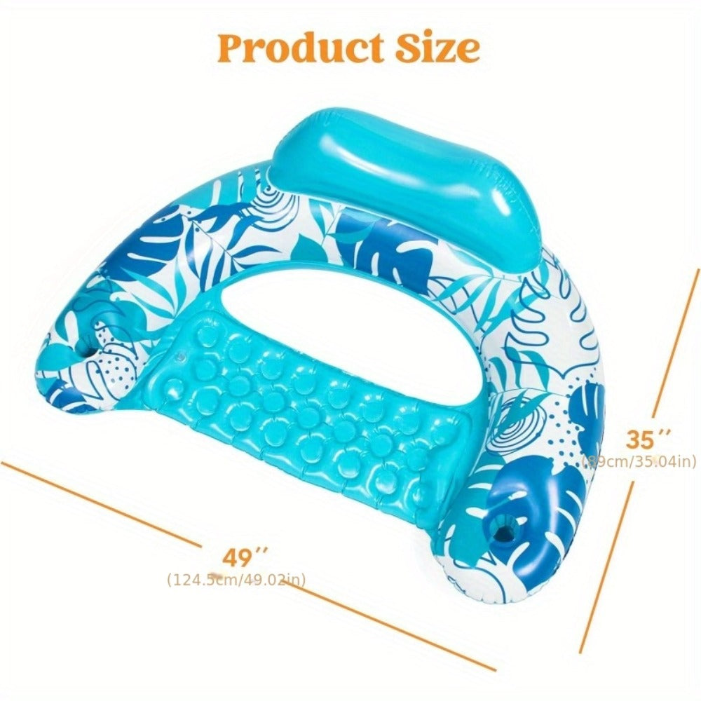 Leaf Print Blow Up Floating Chairs with Cup Holders & Water Balloons, Hammock Noodle Mat Float Set for Pool Beach Lake, Summer Party Gift (Blue & Pink) - product image 2