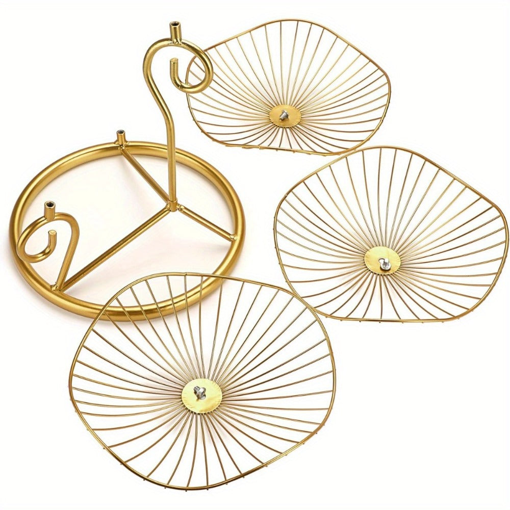 Fruit Basket Stand 3-Tier Decorative Iron Metal Wire Fruit Bowl with Lotus Leaf Design, Countertop Holder for Fruits Vegetables Bread Snacks, Modern Home Kitchen Table Centerpiece  - product image 6