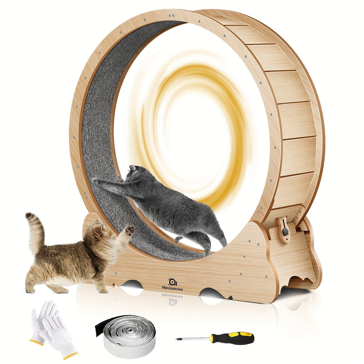 Cat Exercise Wheel 45-Inch XL Silent Running Wheel | Large Wooden Indoor Cat Treadmill with Carpeted Runway for Active Cats, Cat Fitness Wheel Gift for Cat - product image 2