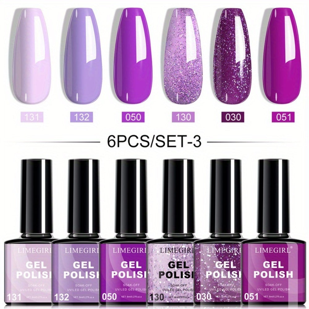 Soak-Off Gel Nail Polish Set 6pcs Hypoallergenic - Fall & Winter Glitter and Solid Colors UV LED Long-Lasting Toxin-Free DIY Nail Art Kit for Women, Home Manicure, Christmas Gift f - product image 3