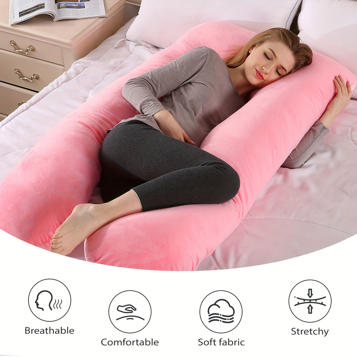U-Shaped Maternity Pillow for Back, Neck, and Leg Support – Soft, Portable, and Comfortable Polyester Pregnancy Pillow for Expecting Moms, Hand Wash or Dry - product image 12