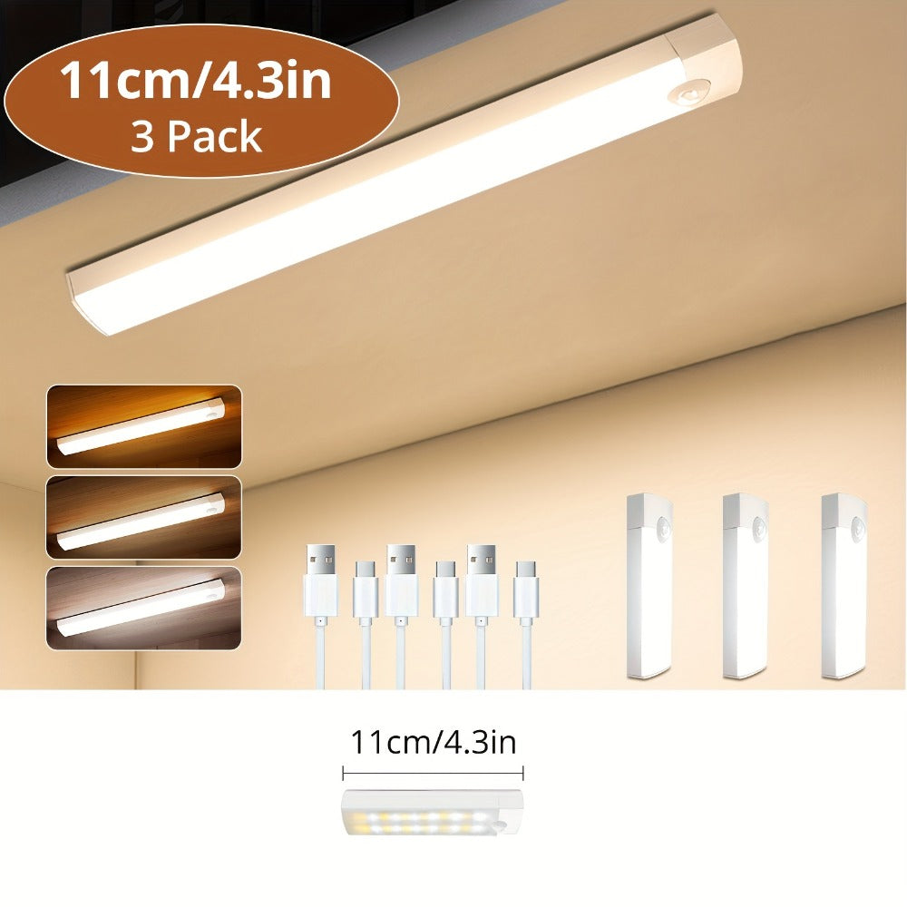Motion Sensor Cabinet Light 3-Pack – 3-Color Temperature Dimmable Under Counter Closet Light, Wireless Magnetic USB Rechargeable for Kitchen, Wardrobe, Stairs, Hallway & Vanity (11 - product image 3