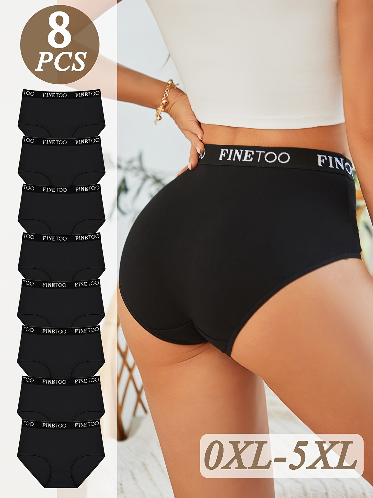 8pcs High Waist Panties for Women Soft and Breathable Underwear Comfort Briefs Plus Size - product image