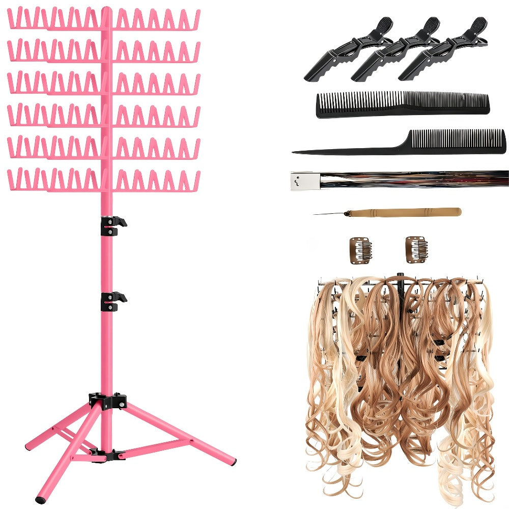 144 Strand Braiding Hair Rack Standing Height Adjustable 30-50 Inch Foldable – Tangle-Free Hair Extension Holder | Knotless Box Braids Cornrows Organizer | Salon Hairstylist Tool B - product image 9