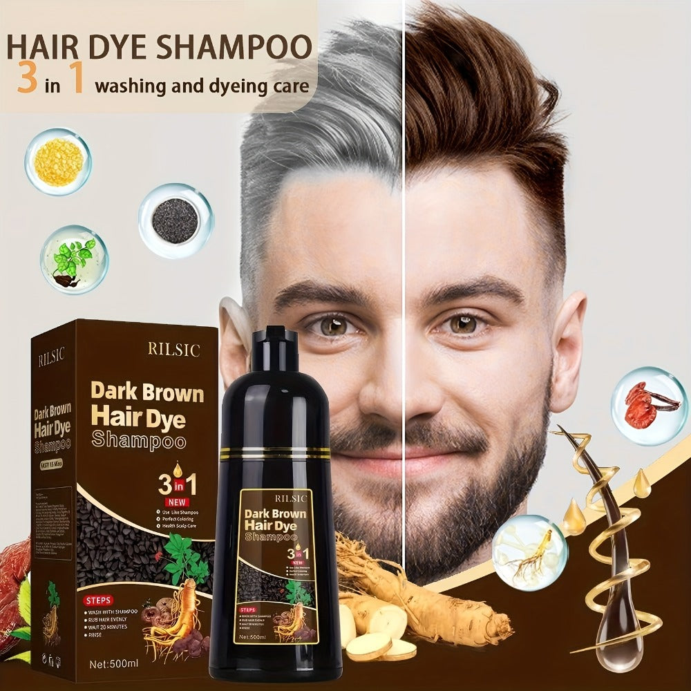 Herbal Hair Dye Shampoo 3-in-1 with Plant Squalene 2pcs 16.91oz — Instant Gray Hair Coverage, Natural Color in Minutes, Brown Dark Brown & Black, Unisex Men & Women - product image 19
