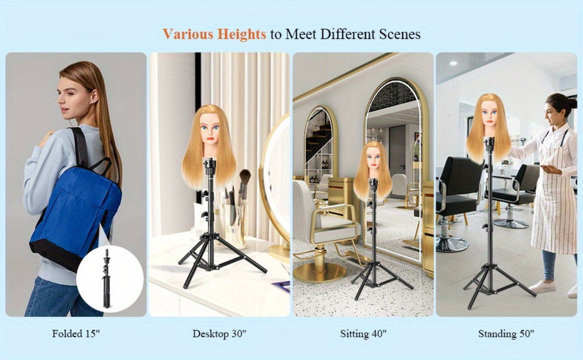 Adjustable Wig Stand Tripod 360 Rotation Aluminum Alloy Height Adjustable to 50 Inch Foldable Portable Mannequin Head Stand for Styling Cosmetology Hairdressing Training Home Salon - product image 10