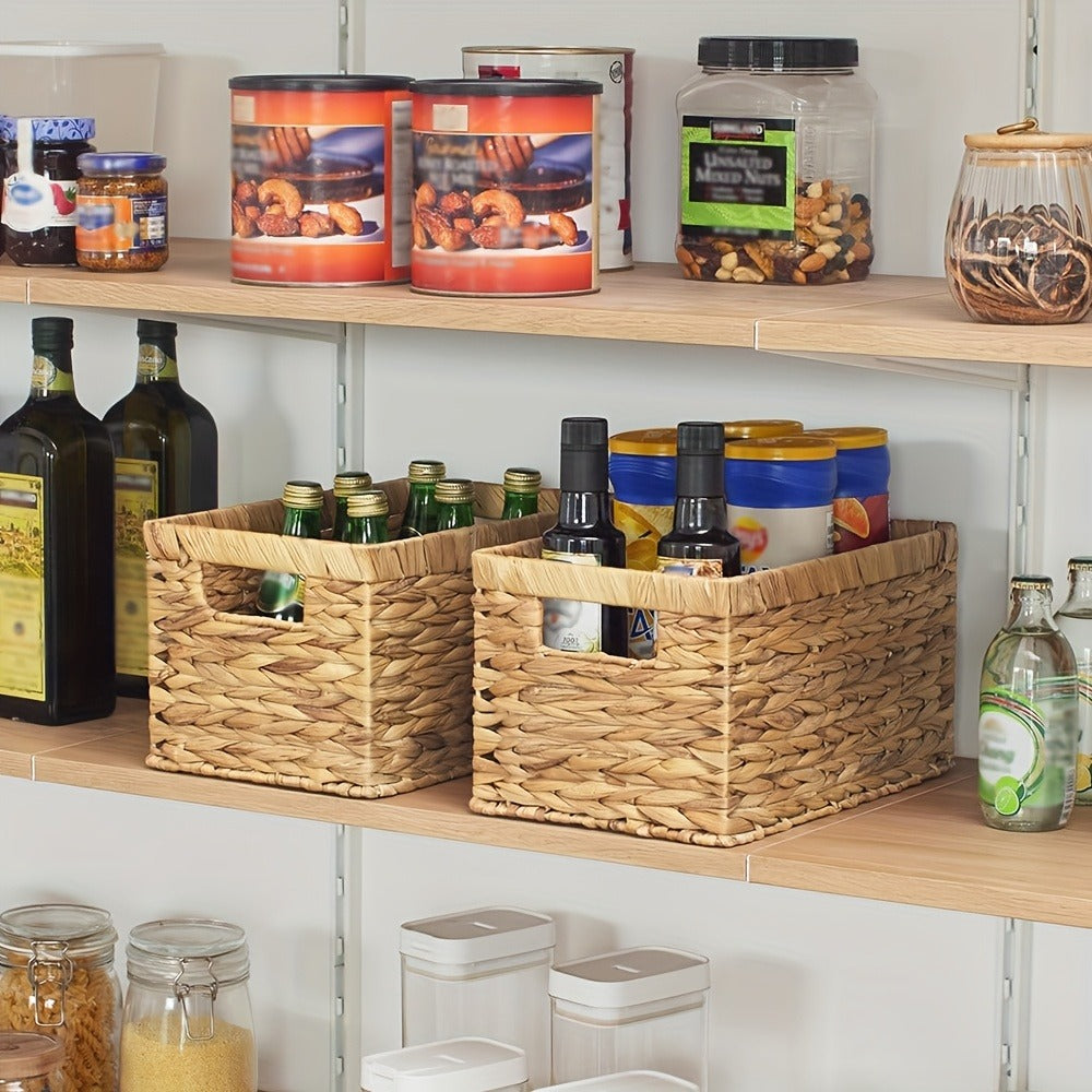 Wicker Storage Basket with Built-in Handle, Natural Rattan Boho Stackable Shelf Organizer Bin for Bathroom Bedroom Living Room Kitchen Closet Home Decor - product image 7