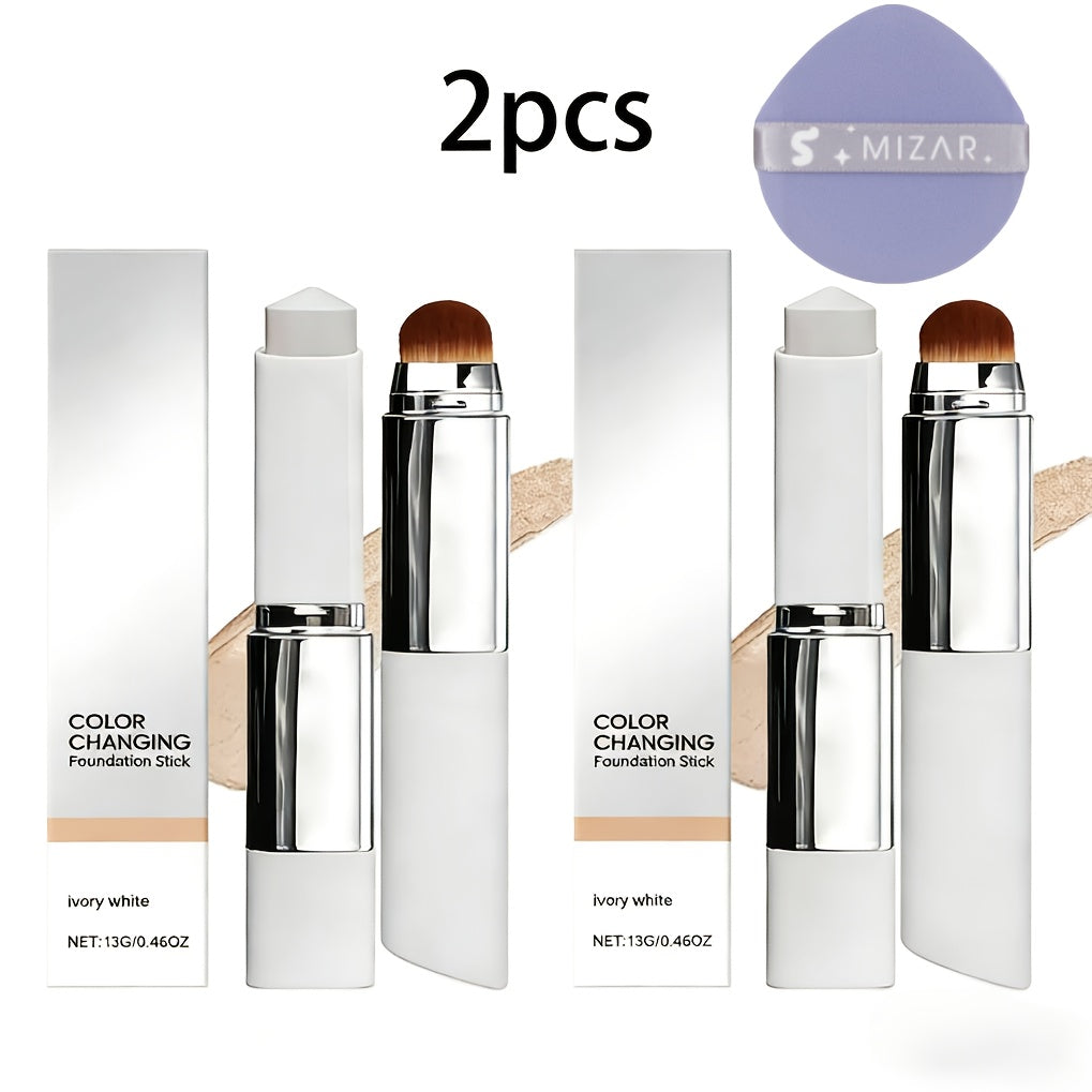 Skin Tone Adapting Color-Changing Foundation Stick 2-Piece with Built-In Brush & Puff — Lightweight Matte Finish Sheer to Buildable Coverage Everyday Makeup for Women Ivory White N - product image 12