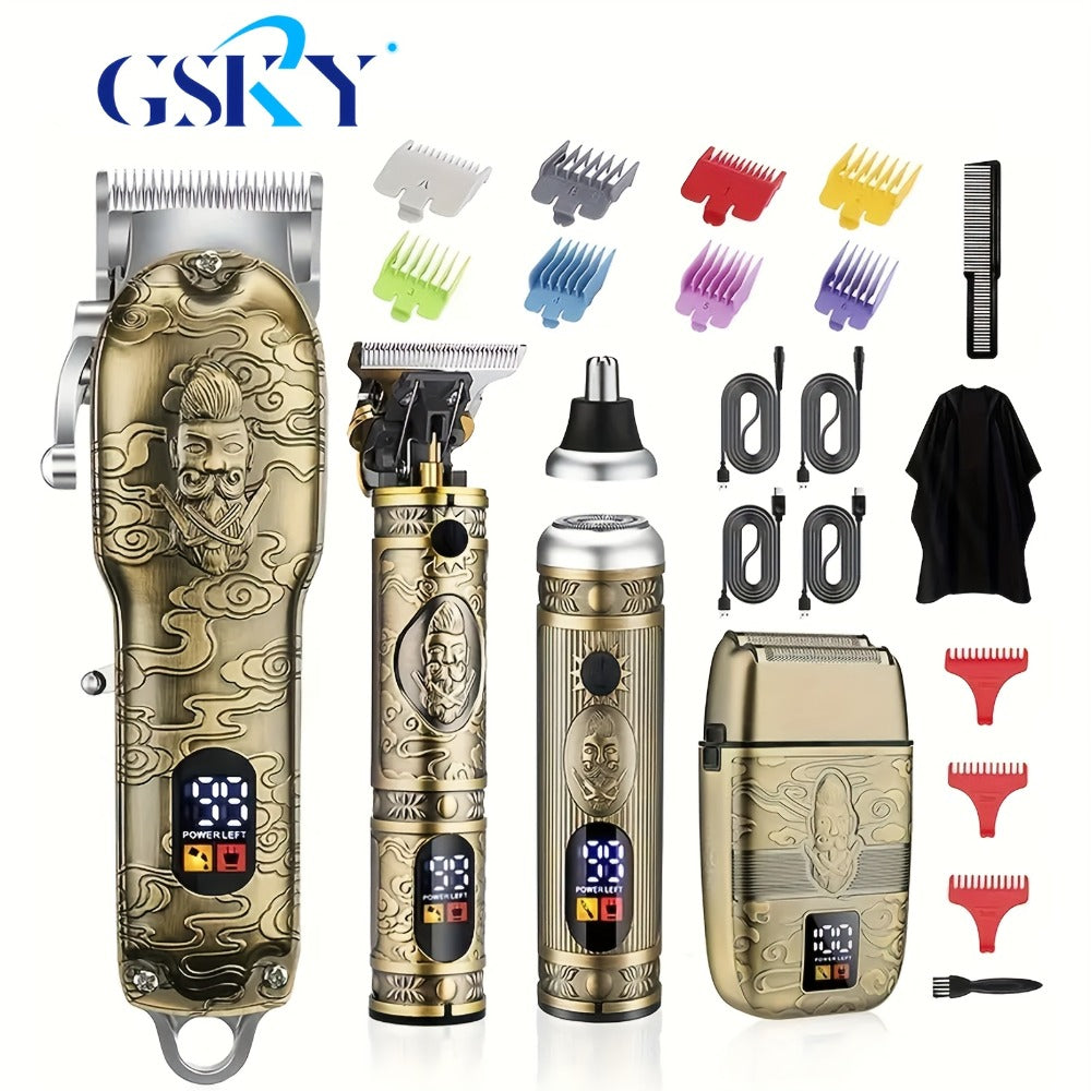 Professional Hair Clippers Trimmer Set for Men - T-Blade Trimmer Nose Hair Trimmer Electric Razor LCD Display USB Rechargeable Zinc Alloy Ergonomic Grooming Kit Bronze - product image