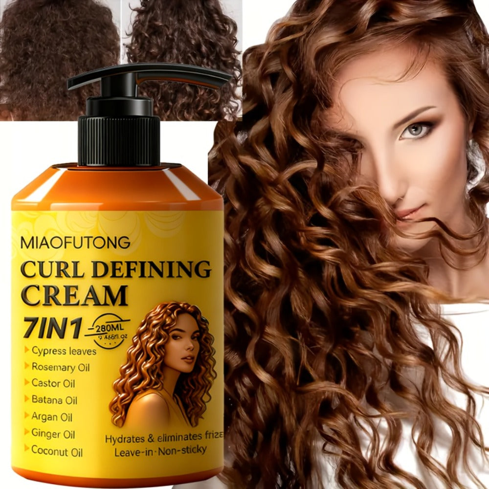 7-in-1 Botanical Curl Cream 280ml – Deep Moisture Curl Defining Cream with Argan, Rosemary, Castor & Coconut Oil, Anti-Frizz Long-Lasting Volume for Wavy Curly Coily Hair - product image 5