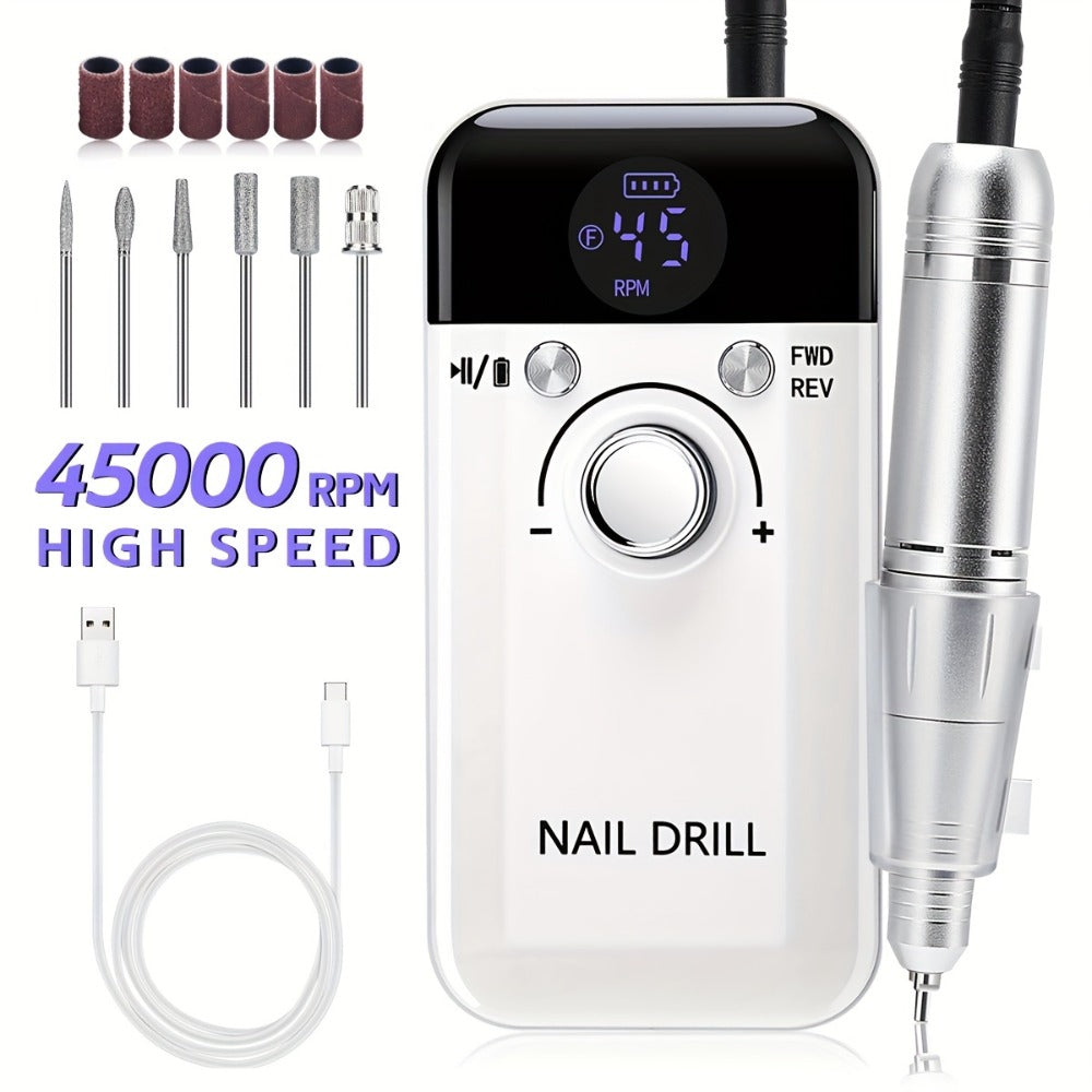 45000RPM Electric Nail Drill Machine Rechargeable Cordless with LCD Display Professional Nail File Drill for Acrylic Gel Nails Cuticle Removal Manicure Pedicure Polisher Home Salon - product image