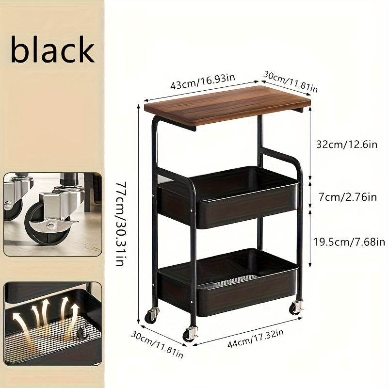 Three-layer Rolling Cart, Multi-functional Metal Storage Rack, Snack Rack, Durable Steel Frame, Portable Wheels, Suitable for Home or Office Use, Office - product image 14