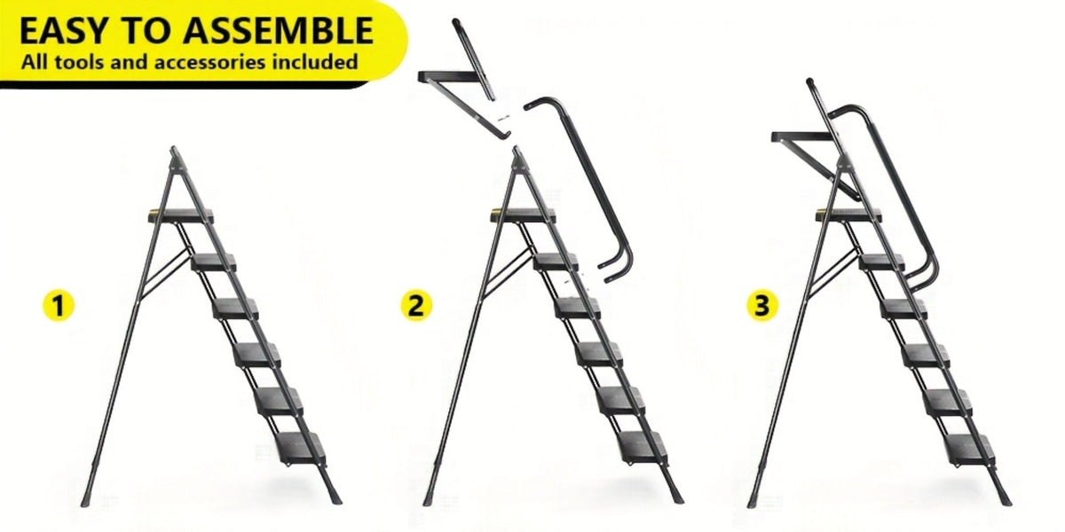 6 Step Ladder with Handrails & Tool Platform 800 LBS – Folding Step Stool Wide Pedal Steel Safety Ladder for Adults, Painting, Home, Garage & Outdoor Use – Auto Safety Lock, Compac - product image 10