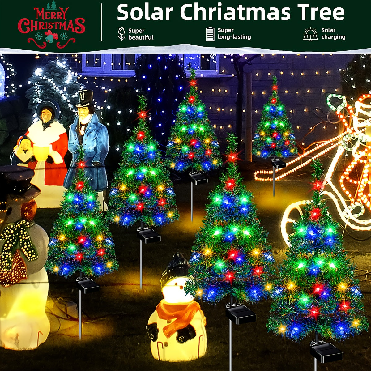 4pcs Solar Christmas Tree Lights - IP65, 4 pcs Suitable for Outdoor Lawns, Terraces, Balconies - Durable Plastic, No Wiring Required, Solar Outdoor Lights - product image 8