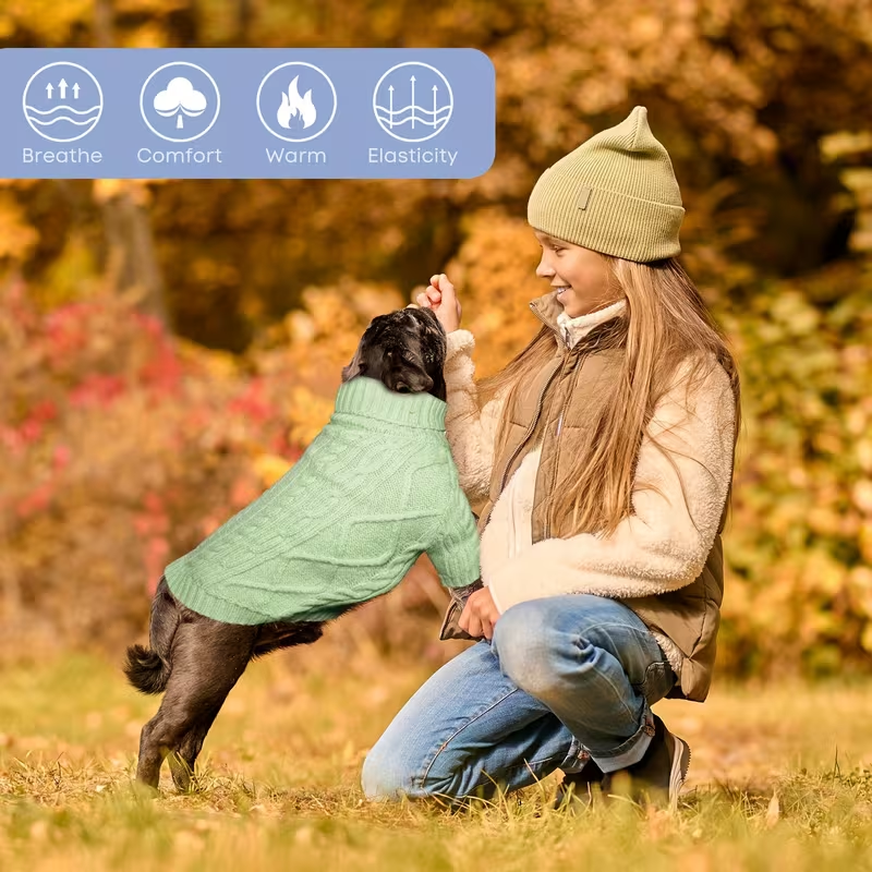 Dog Sweater Turtleneck Warm Knit Pullover with Soft Long Sleeves for Small Medium Breeds | Pink Violet Light Purple Light Green Greenish Yellow | All-Season - product image 8