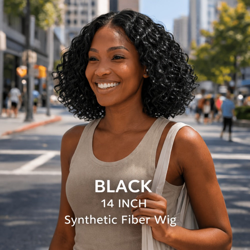 Glueless Deep Wave Curly Bob Wig with Rose Net Cap 14 Inch No Glue Secure Fit Short Curly Synthetic Wig for Women Burgundy Golden Dark Brown Light Brown - product image 5