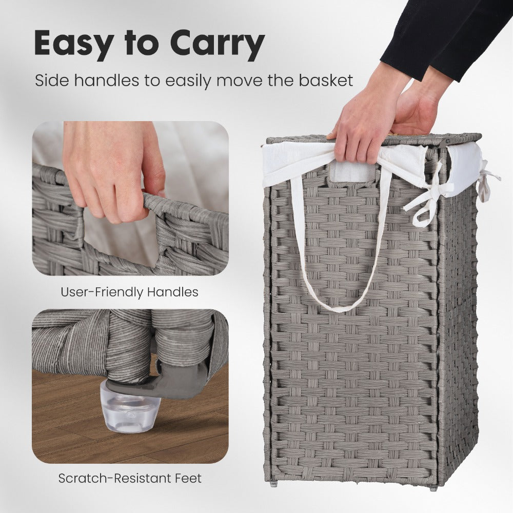 Laundry Hamper with Lid Large Capacity Woven Rattan Storage Basket, Collapsible Clothes Hamper with Handles & Removable Liner, Foldable Breathable Wicker Basket for Bedroom Home Do - product image 8