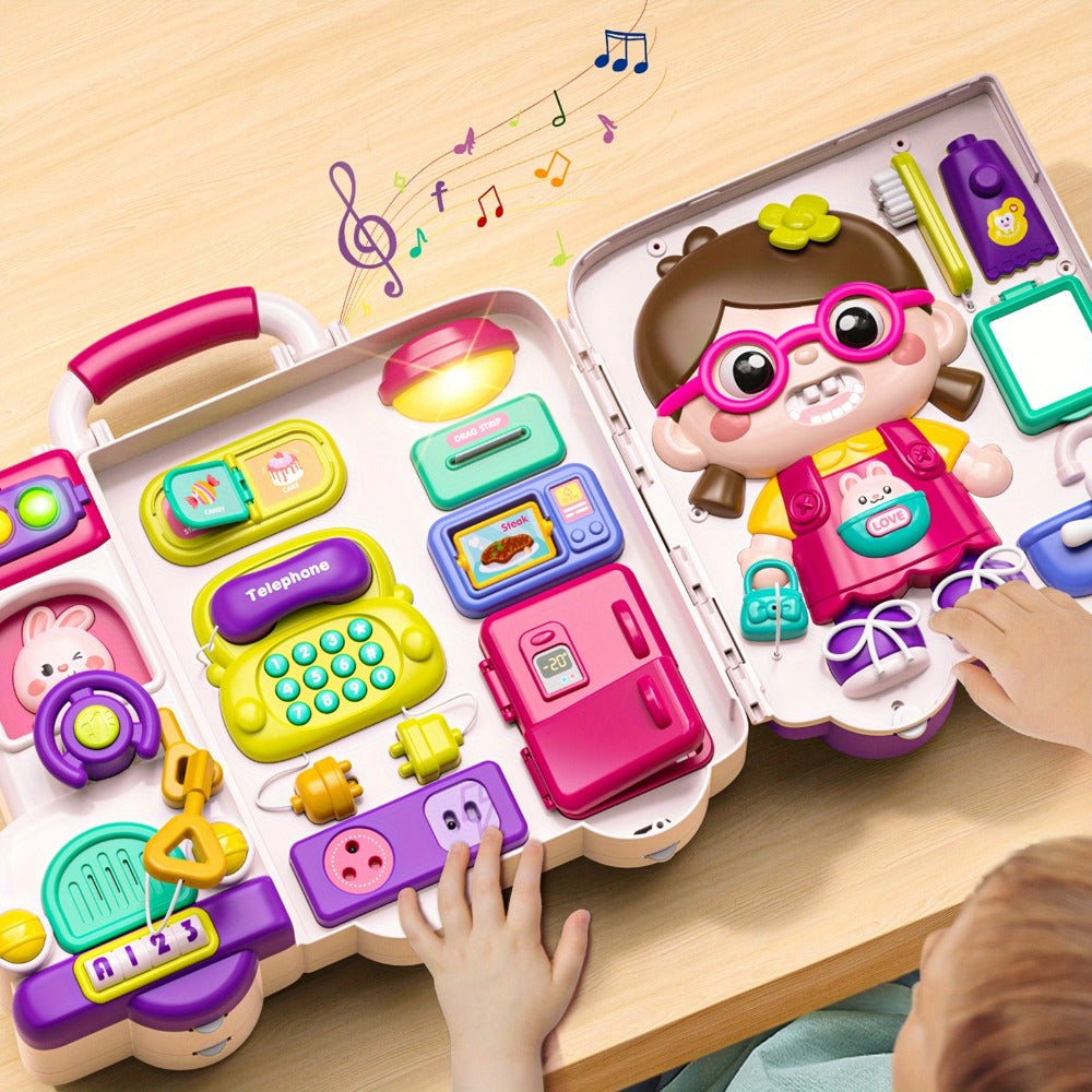 Pink Baby Activity Board, Early Educational Motor Skills Developmental Toy for 1 2 Year Old Boys & Girls, Birthday Gift for Baby – Musical Busy Board Bus Toy - product image