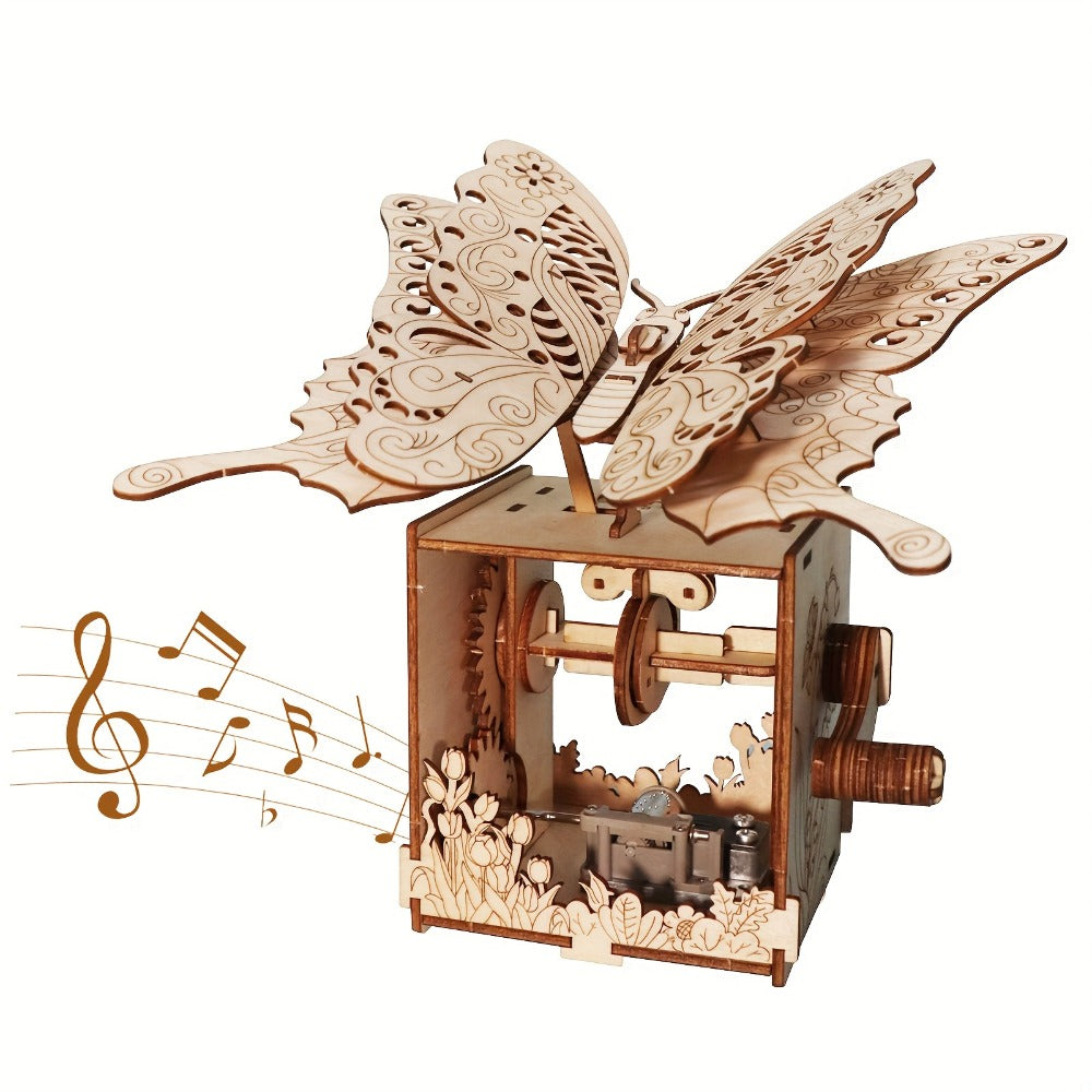 "You Are My Sunshine" Handmade Assembly Model Kit, Colour Butterfly & Music Box, Romantic Birthday Valentine's Day Christmas Gift for Women Girls – Wooden Butterfly Music Box Puzzle