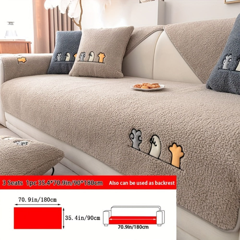 Plush Shearling Sofa Cover Non-Slip Pet-Friendly Couch Protector Animal Bone Embroidery Soft Warm for Living Room Bedroom Office 2 3 4 Seater - product image 23