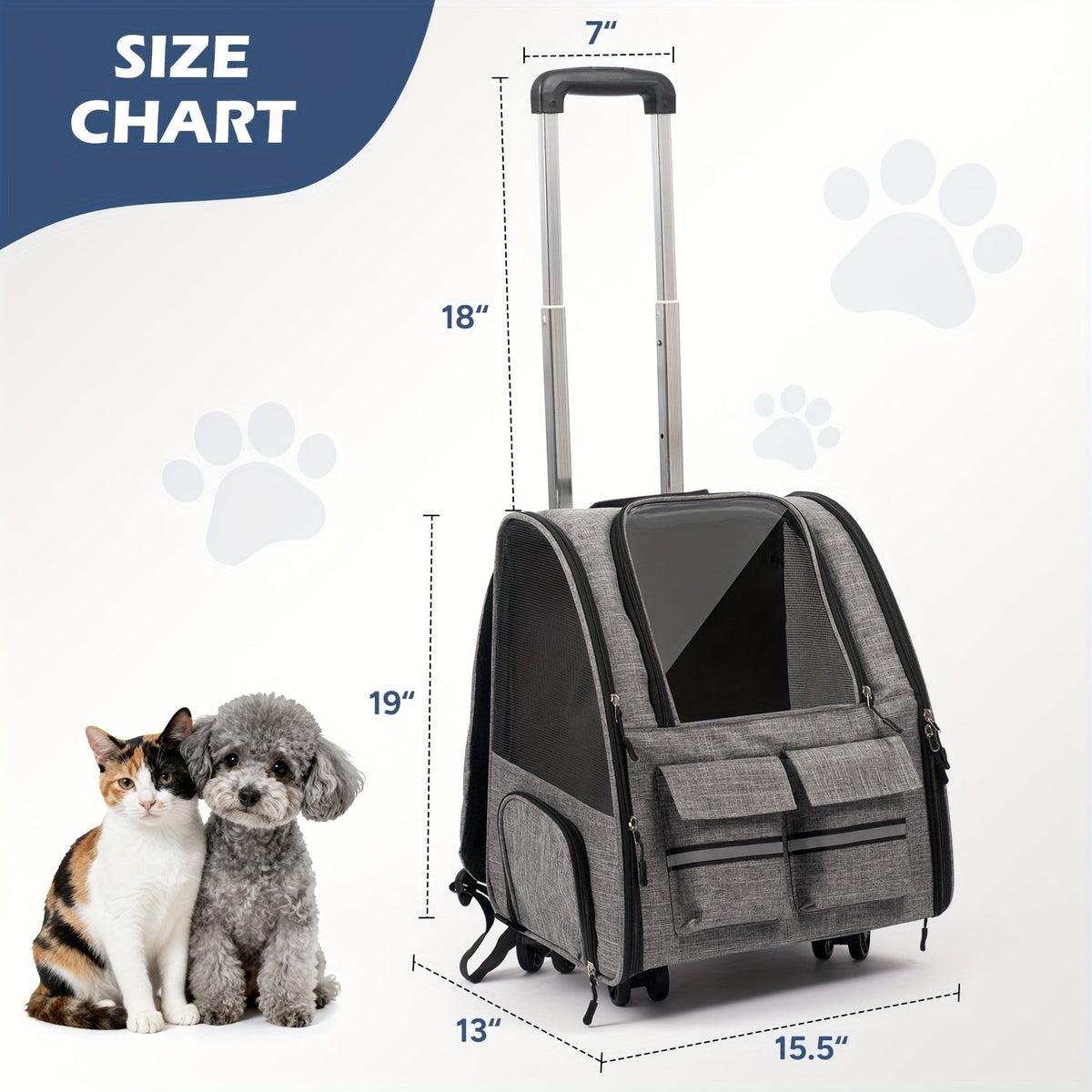 Rolling Pet Carrier with Wheels – 2-in-1 Trolley Cat Carrier Bag, Airline Approved, Telescopic Handle, Detachable Soft-Sided Travel Bag with Shoulder Strap - product image