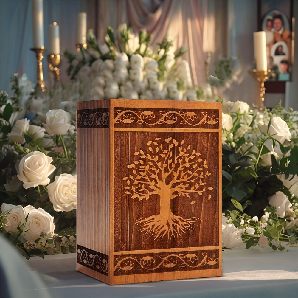 Cremation Urns for Human Ashes Adult – Wood Tree of Life Memorial Urn Box 200 Cu In for Men Women Child Burial Funeral Keepsake Holds Adult Ashes Fits Pets Cat Dog - product image 2