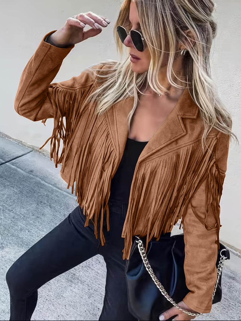 Women's Faux Fringe Jacket, Motorcycle Short Outerwear, 2026 Western Style Fashion Autumn/Winter Long Sleeve Denim Cardigan Jacket, Deer Velvet Faux Fringe - product image 35