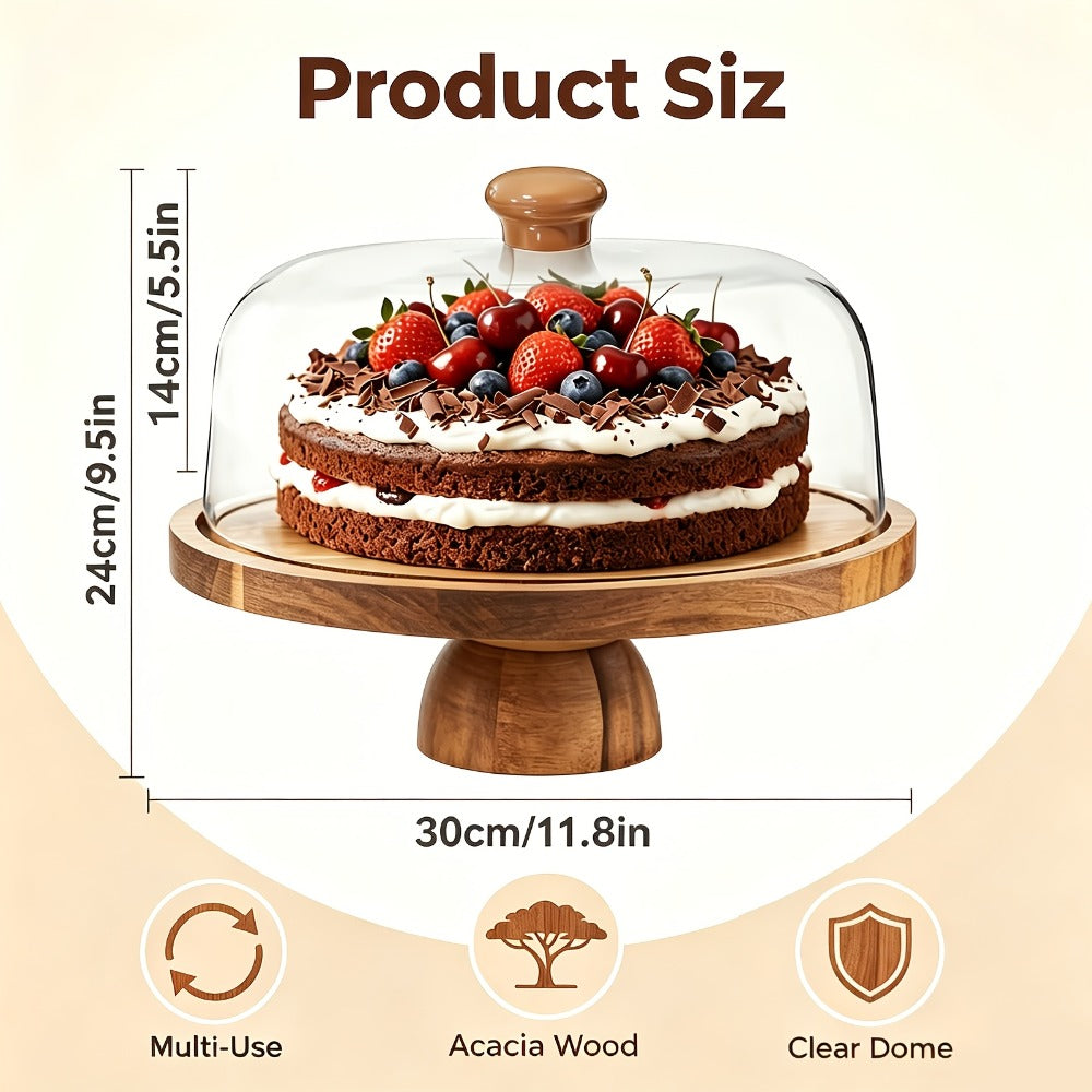 Cake Stand with Acrylic Dome Lid – Acacia Wood Serving Platter 2-in-1 Round Shatterproof Dessert Display Tray for Cheese Charcuterie Fruit Veggie Chips Party Table Centerpiece Holi - product image 3