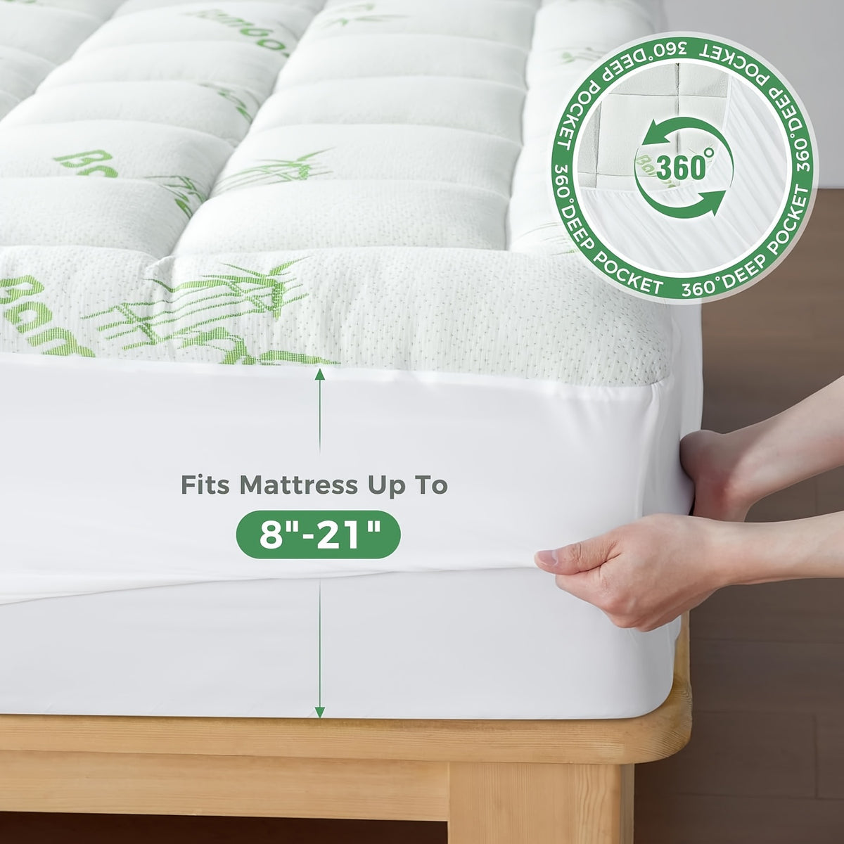 Mattress Topper Viscose Derived from Bamboo, Soft Mattress Topper Quilted Fitted Mattress Pad, Pillow Top Mattress Cover with Deep Pocket Up to 21 Inches - product image 5